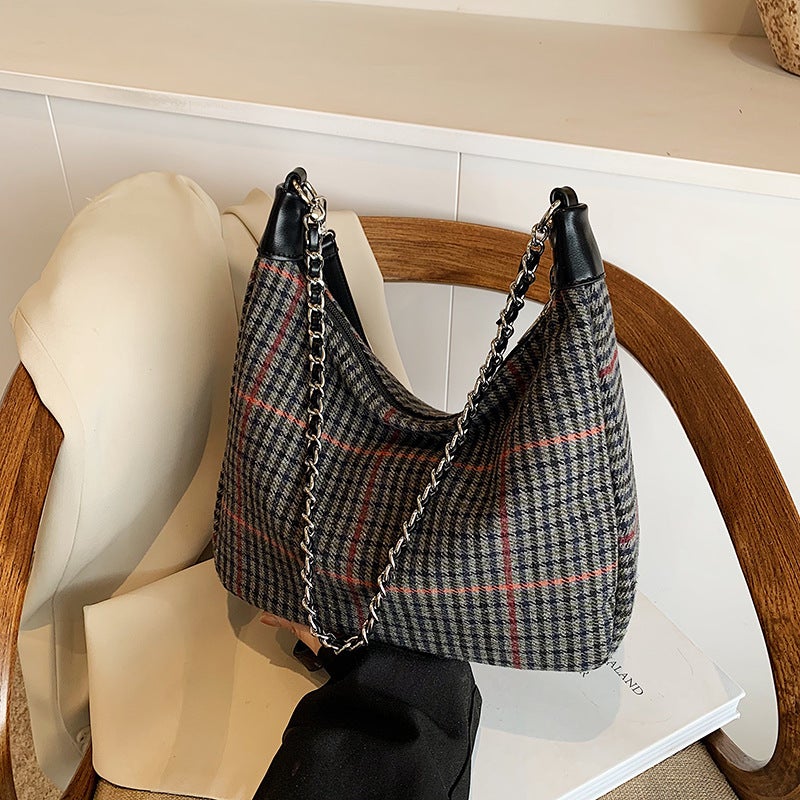 Casual Commuting Large Capacity Woolen Women'S Bag All-Match Chain Shoulder Crossbody Bag Tote Bag - Image 1