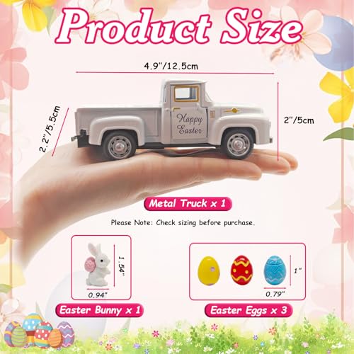 YimiBloss Easter Decorations - Mini Farmhouse Vintage Metal Truck with Easter Eggs & Bunny, White Spring Farm-Style Pickup Decor for Table Tiered Tray Home Kitchen Office Keepsake Gifts - Image 3