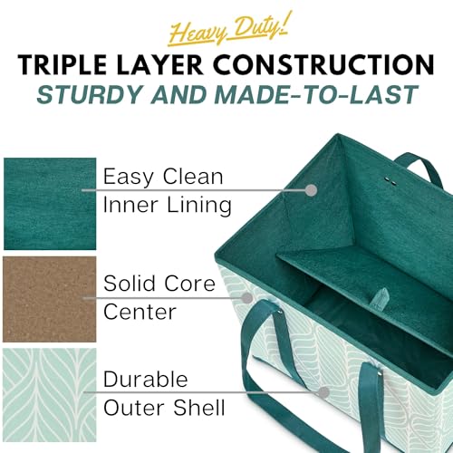 Creative Green Life Reusable Grocery Bags (3 Pack) – Heavy Duty Reusable Shopping Bags for Groceries with Box Shape to Stand Up, Stay Open, Fold Flat – Large Tote-Bag is Foldable with Long Handles & Hard Bottom (Green) - Image 3