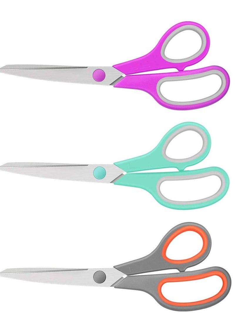 DURKU 20 cm Titanium-Blade Soft-Grip Scissors, Sturdy Sharp Shears for Craft, Office Home School Sewing Fabric Craft Supplies (3-Pack) - Image 1