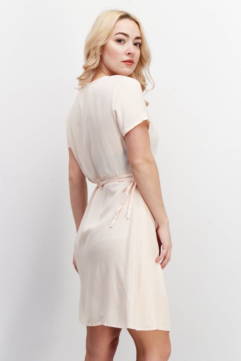 NA-KD Women Plain Wrap Mini Dress, Peach - Image 2