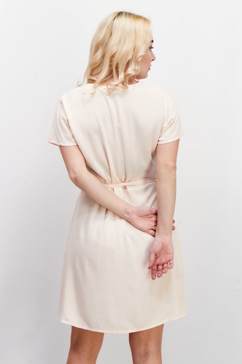 NA-KD Women Plain Wrap Mini Dress, Peach - Image 4