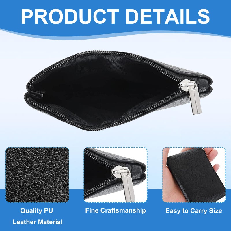 PENGJINYU 2 Pack Leather Zipper Coin Purse, Portable PU Leather Coin Purse,Mini Coin Pocket Pouch Change Holder, Coin Pouch with Zipper for Men Women Headset Credit Card ID Key Lipstick (Black) - Image 3