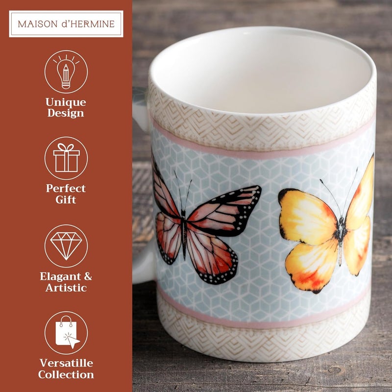 Maison d' Hermine Maison d Hermine Coffee Mug with Handles Fine Bone China Mugs Pack of One Tea Cups for Hot Beverages Cappuccino Latte Home Office Perfect for Gift Blossoms In Spring  Butterfly 15 Ounce - Image 2