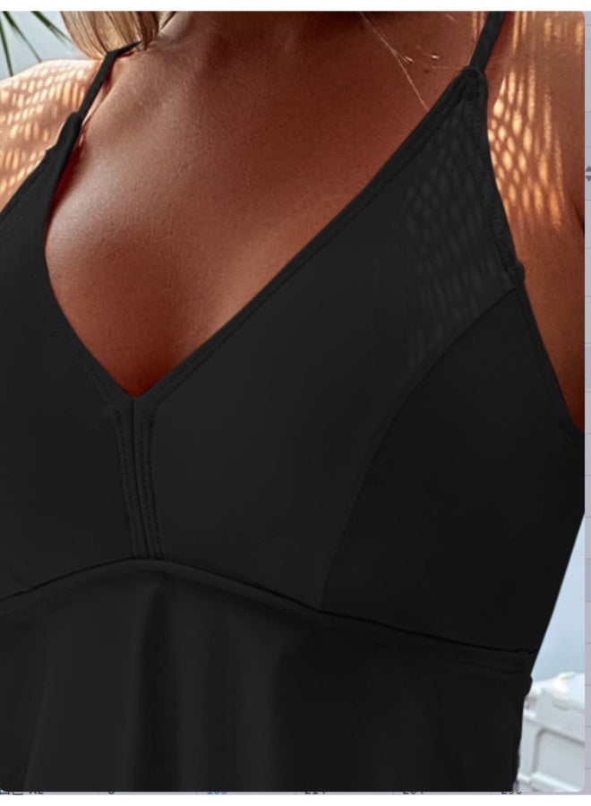 Loquat Women's Vacation Casual Strap Cover, Sunscreen, Swimming 2-piece Set Black - Image 3