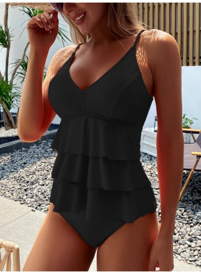 Loquat Women's Vacation Casual Strap Cover, Sunscreen, Swimming 2-piece Set Black - Image 1