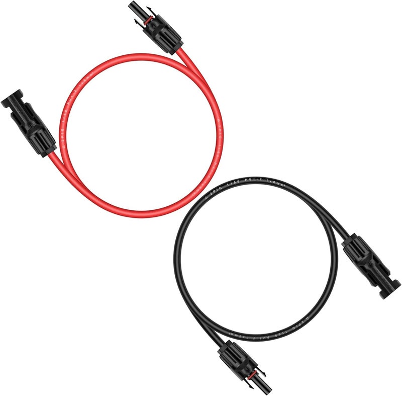 كابل تمديد الألواح الشمسية 6mm² / 10AWG مع موصلات أنثى وذكر للألواح الشمسية 1 متر/3 أقدام، محول سلك الألواح الشمسية مقاوم للماء (3FT أحمر + 3FT أسود) - Image 1