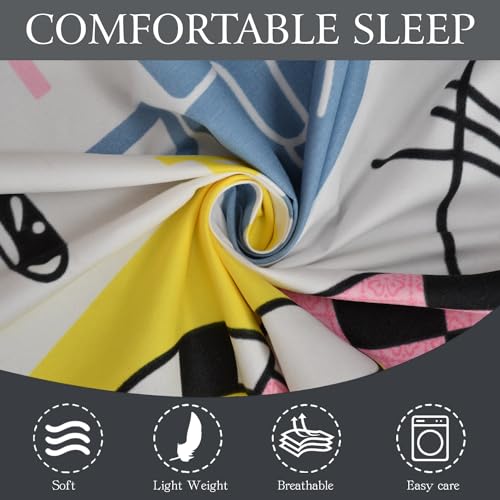 FRESH FROM LOOM Hypoallergenic Glace Cotton Kids Elastic Fitted Bedsheet,Rotary Printed,Wrinkle Free With 2 Pillow Covers(Size,78 X 72 Inches(Fits Up To 8 Inch),Aqua Pink,Nice Day),Double Bed,300 TC - Image 3