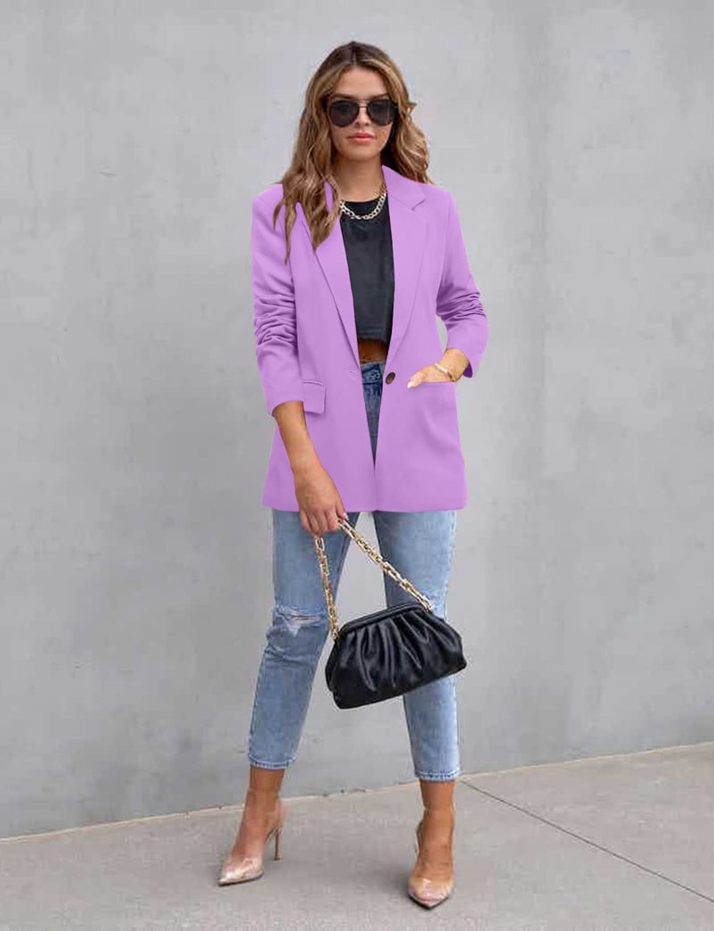 CRAZY GRID Womens Casual Blazer Long Sleeve Business Suit Jacket Open Front Button Work Office Blazer Jacket Fashion Dressy Ladies Blazer Amethyst Purple Size X-Large - Image 4