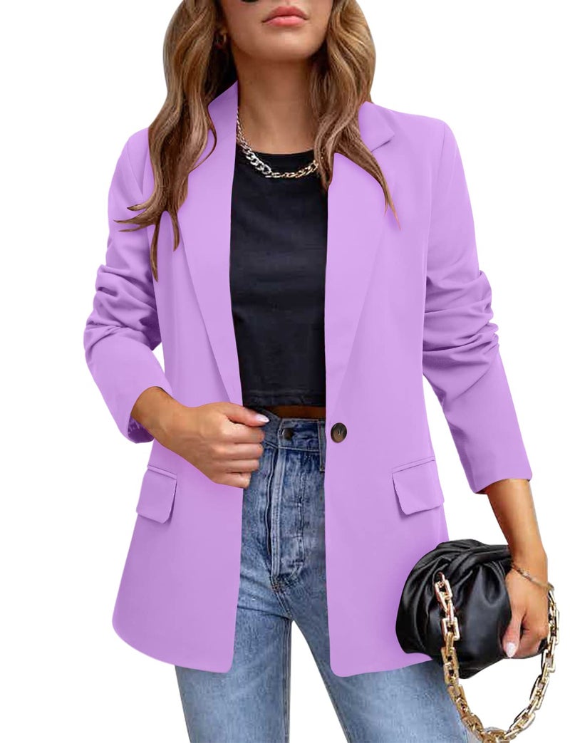 CRAZY GRID Womens Casual Blazer Long Sleeve Business Suit Jacket Open Front Button Work Office Blazer Jacket Fashion Dressy Ladies Blazer Amethyst Purple Size X-Large - Image 1