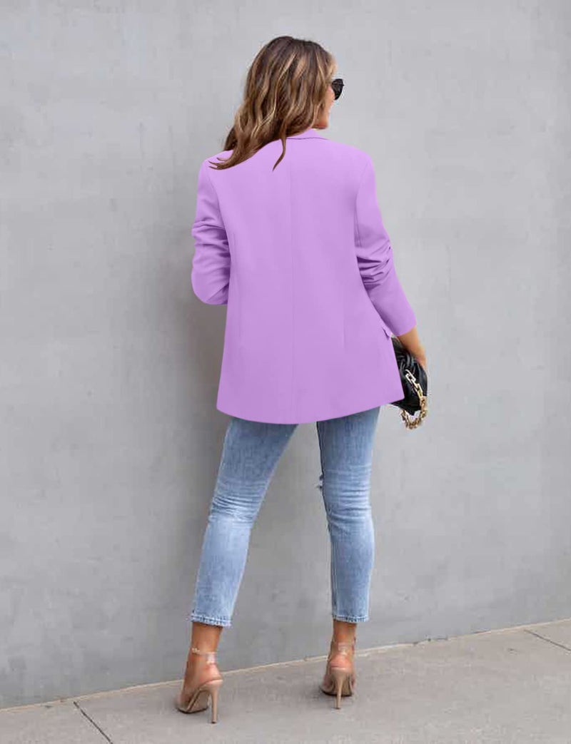 CRAZY GRID Womens Casual Blazer Long Sleeve Business Suit Jacket Open Front Button Work Office Blazer Jacket Fashion Dressy Ladies Blazer Amethyst Purple Size X-Large - Image 3
