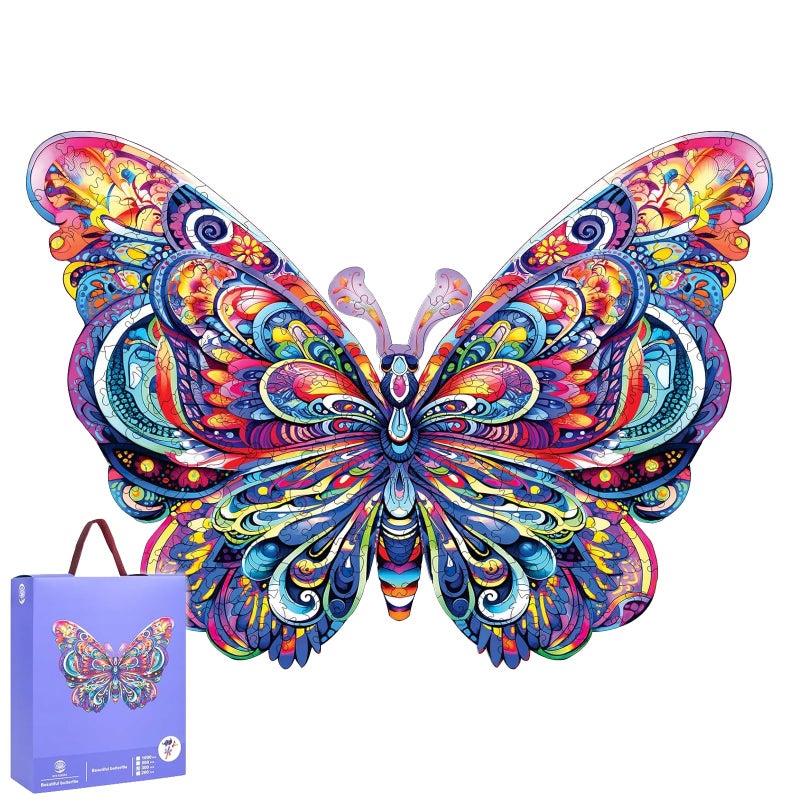 Mys Aurora Wooden Puzzles for Adults Butterfly Jigsaw Puzzles 300 Pieces 118 x 153 Inch Unique Shaped Irregular Colorful Wood Puzzles Beautiful Packaging Gifts for Adults and Kids Family Game - Image 3