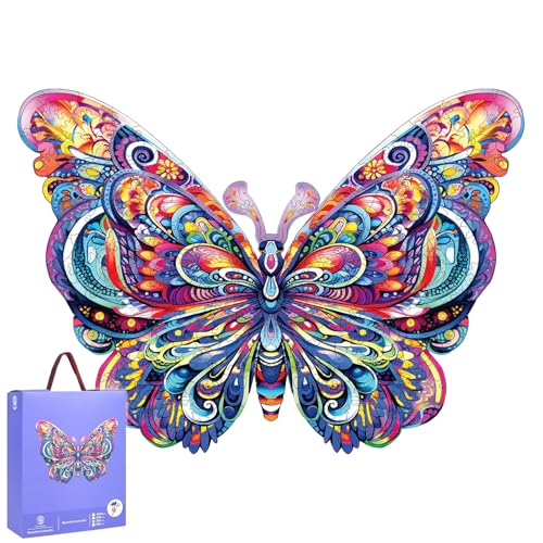 Mys Aurora Wooden Puzzles for Adults Butterfly Jigsaw Puzzles 300 Pieces 118 x 153 Inch Unique Shaped Irregular Colorful Wood Puzzles Beautiful Packaging Gifts for Adults and Kids Family Game - Image 1
