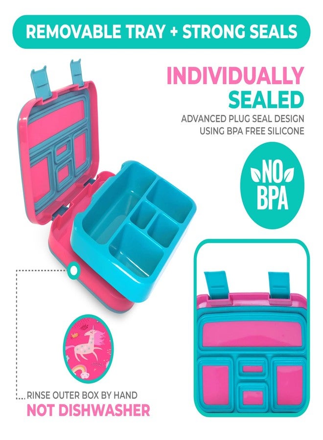 kinsho Unicorn Bento Lunch Box for Girls Toddlers, 5 Portion Control Sections, BPA Free Removable Plastic Tray, Pre-School Kid Toddler Girl Daycare Lunches, Snack Container Ages 3 to 7 Pink Unicorns - Image 4