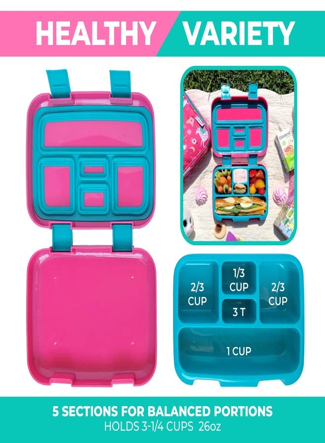 kinsho Unicorn Bento Lunch Box for Girls Toddlers, 5 Portion Control Sections, BPA Free Removable Plastic Tray, Pre-School Kid Toddler Girl Daycare Lunches, Snack Container Ages 3 to 7 Pink Unicorns - Image 5