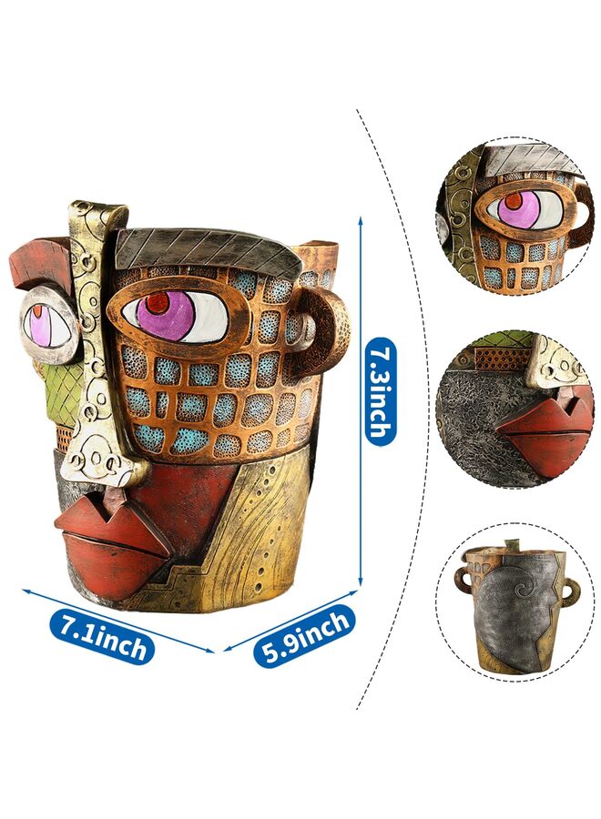 أصص نباتات على شكل وجه تجريدي، أصص فريدة على شكل رأس للنباتات الداخلية، أصص زهور مرحة على شكل وجه، أصص نباتات ملونة لتزيين الحدائق الخارجية والديكورات المنزلية الكلاسيكية - Image 2