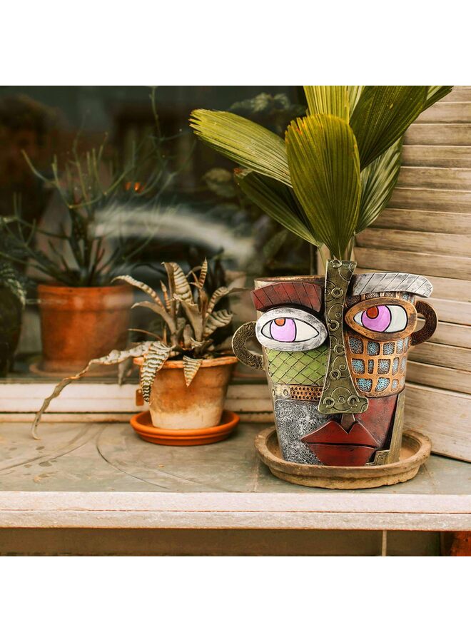 أصص نباتات على شكل وجه تجريدي، أصص فريدة على شكل رأس للنباتات الداخلية، أصص زهور مرحة على شكل وجه، أصص نباتات ملونة لتزيين الحدائق الخارجية والديكورات المنزلية الكلاسيكية - Image 4