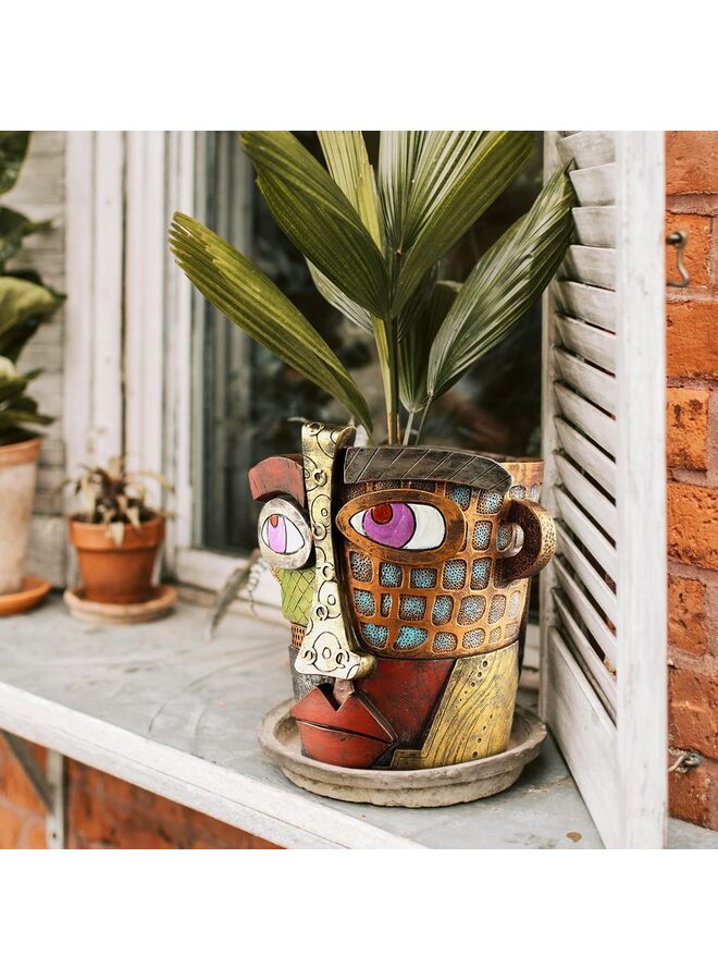 أصص نباتات على شكل وجه تجريدي، أصص فريدة على شكل رأس للنباتات الداخلية، أصص زهور مرحة على شكل وجه، أصص نباتات ملونة لتزيين الحدائق الخارجية والديكورات المنزلية الكلاسيكية - Image 3