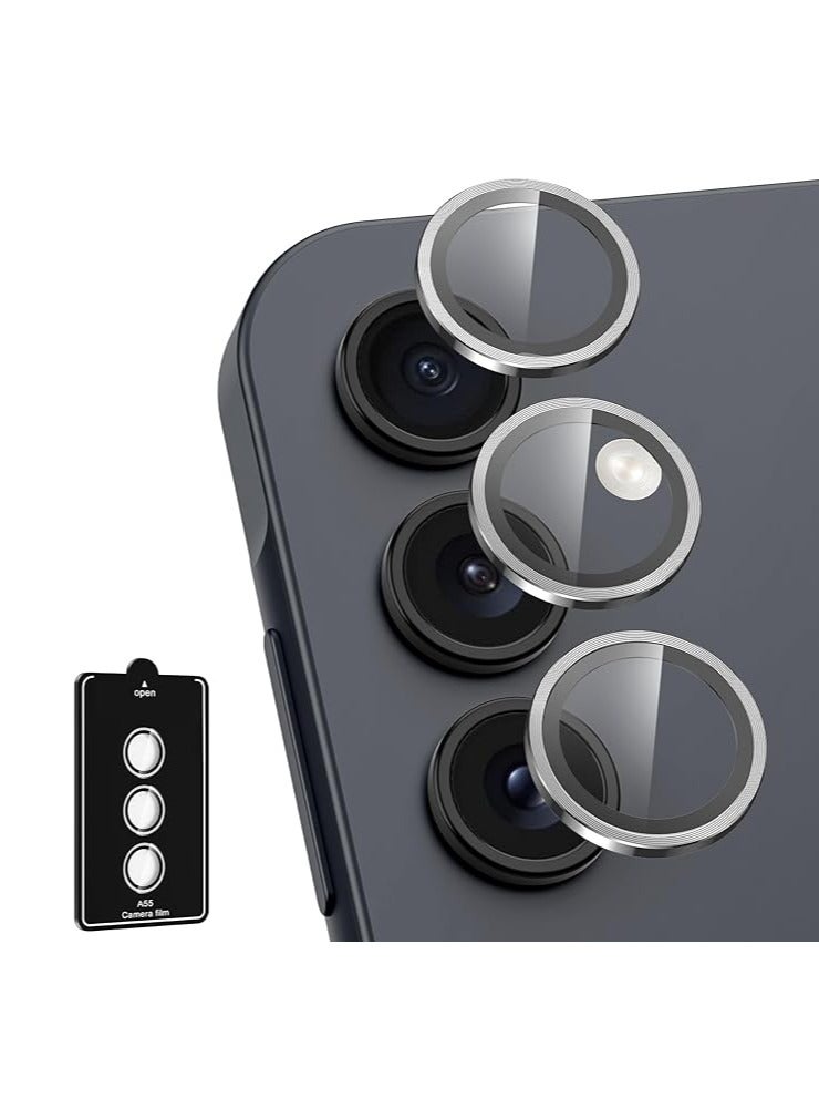 QIRG For Samsung Galaxy A55 5G Camera Lens Protector, Individual Tempered Glass Camera Screen Protector Metal Ring Lens Cover for Samsung Galaxy A55 , 1 Set (Silver) - Image 1