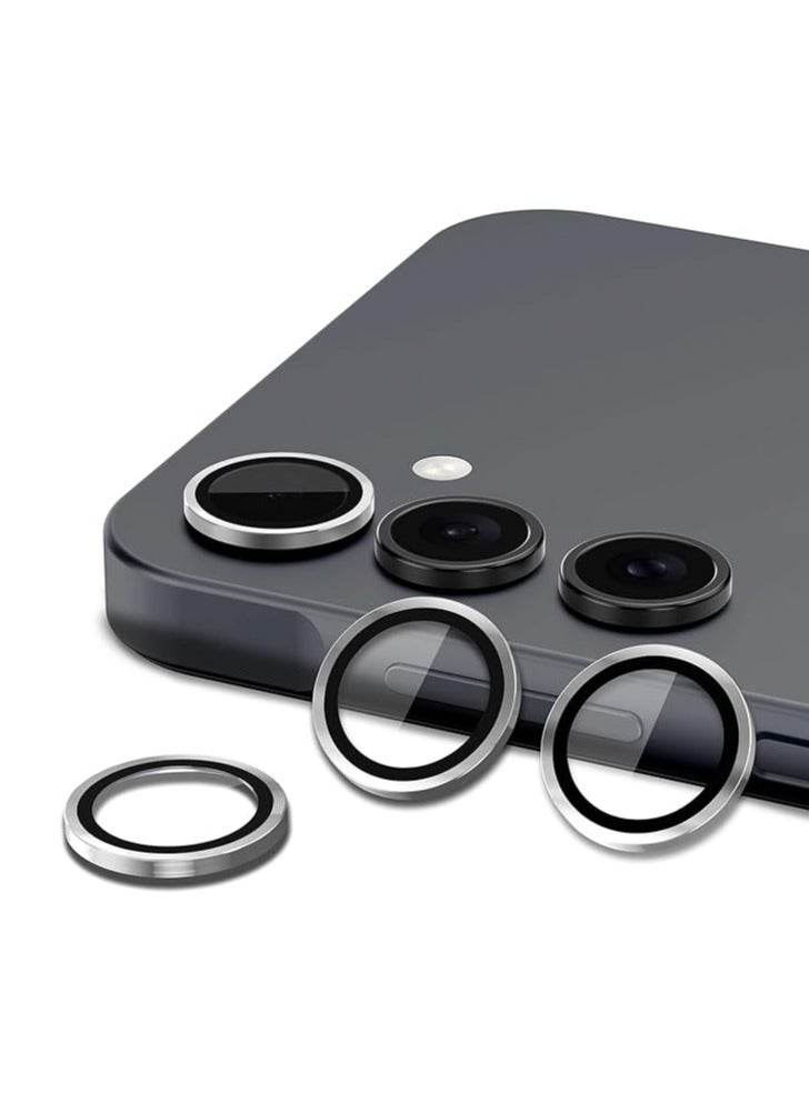 QIRG For Samsung Galaxy A55 5G Camera Lens Protector, Individual Tempered Glass Camera Screen Protector Metal Ring Lens Cover for Samsung Galaxy A55 , 1 Set (Silver) - Image 2