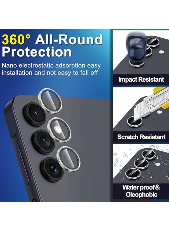 QIRG For Samsung Galaxy A55 5G Camera Lens Protector, Individual Tempered Glass Camera Screen Protector Metal Ring Lens Cover for Samsung Galaxy A55 , 1 Set (Silver) - Image 3
