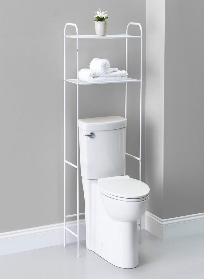Home Basics 2 Tier Over The Toilet Bathroom Space Saver, Metal Bathroom Shelf Storage Unit, Anti-rust, White - Image 2