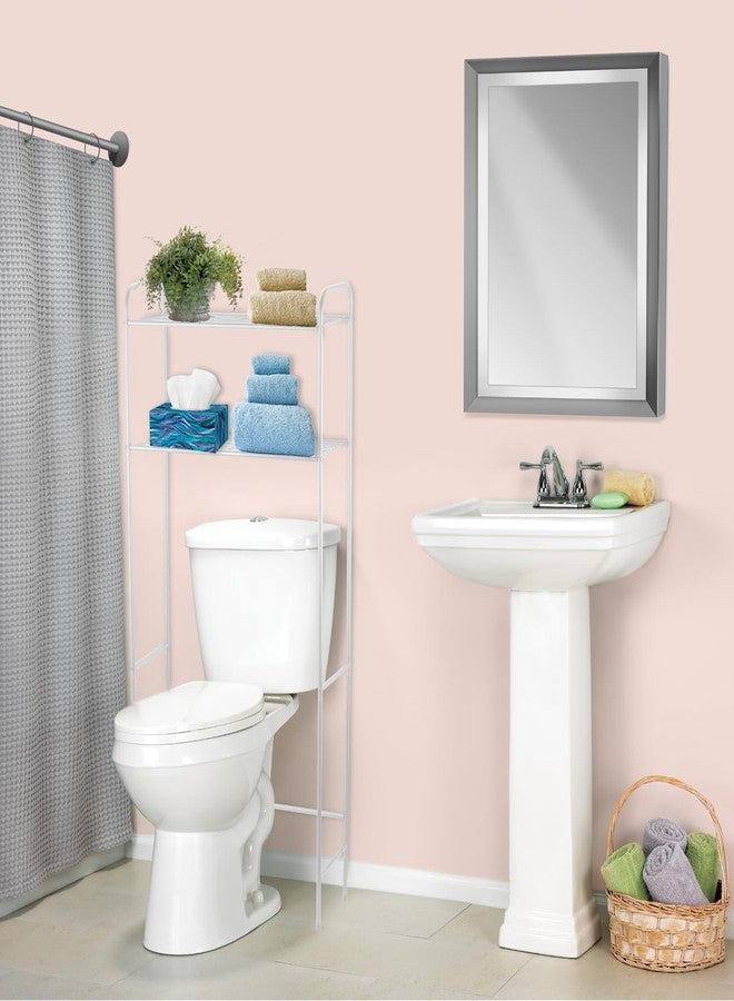 Home Basics 2 Tier Over The Toilet Bathroom Space Saver, Metal Bathroom Shelf Storage Unit, Anti-rust, White - Image 3