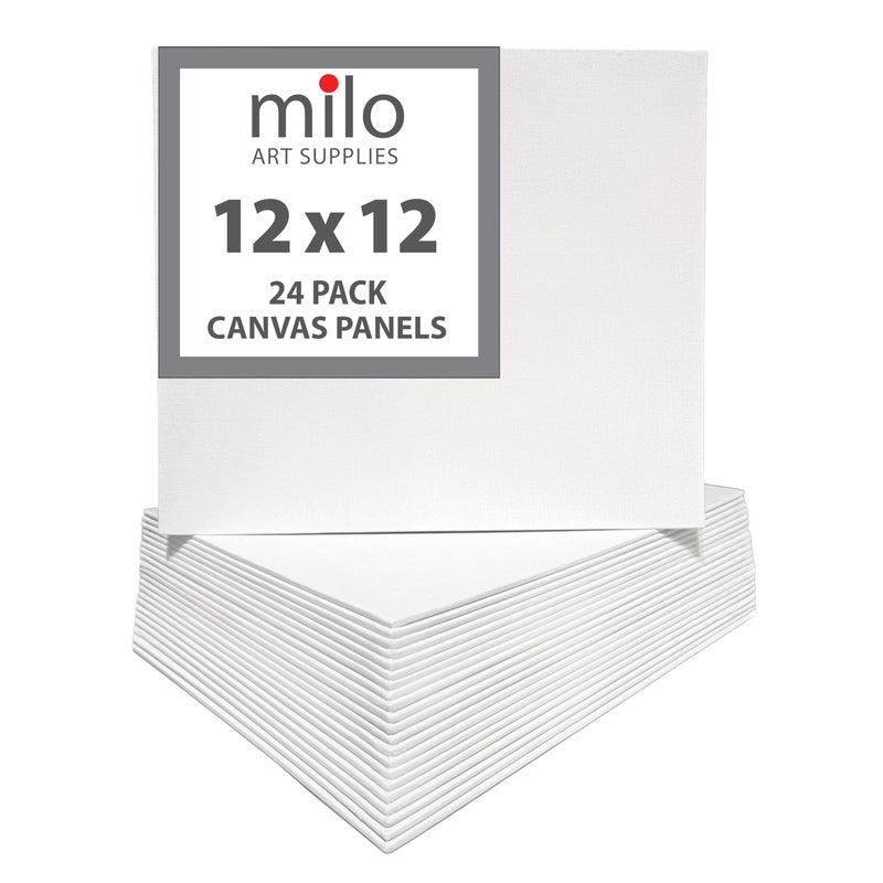 milo Canvas Panel Boards for Painting  12x12 inches  24 Pack of Flat Canvas Panels Primed  Ready to Paint Art Supplies for Acrylic Oil Mixed Wet Media  Pouring Bulk Painting Party Pack