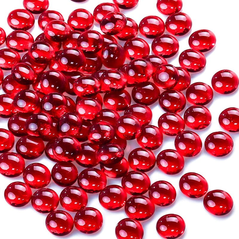 CYS EXCEL Red Glass Gemstone Beads Vase Fillers 2 LBS Flat Marble Beads Multiple Color Choices Aquarium Decor Rocks Floral Stones Decorative Mosaic Glass Gem Pebbles