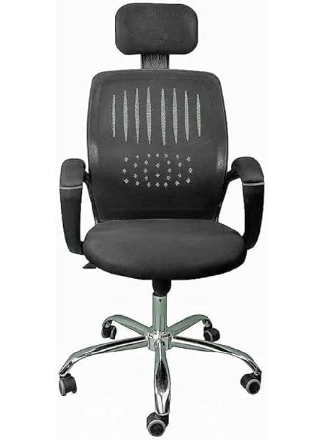 Swivel Office Chair, Adjustable Headrest, Mesh Back, Metal Base, Black, 120 x 50 x 50 cm - Image 2