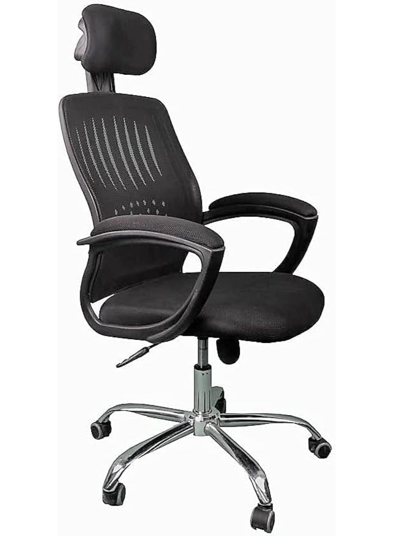 Swivel Office Chair, Adjustable Headrest, Mesh Back, Metal Base, Black, 120 x 50 x 50 cm - Image 1