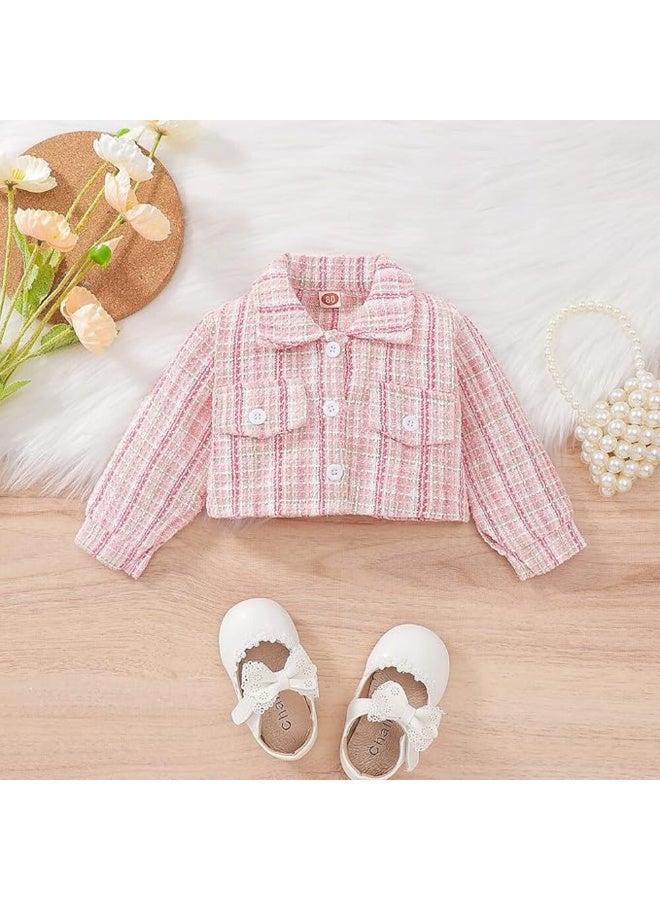 MiniMe Baby Girls’ Two‑Piece Tweed Skirt Dress & Cropped Jacket Set | 12 Months | Pastel Pink Plaid | Soft Cotton‑Blend Bodice & Textured Tweed | Elegant Mock‑Neck Long Sleeves | Button‑Front Jacket with Pockets | Comfortable, Fully Lined, Machine Washable | Perfect for Photos, Parties, Holidays, and Everyday Chic Looks - Image 5