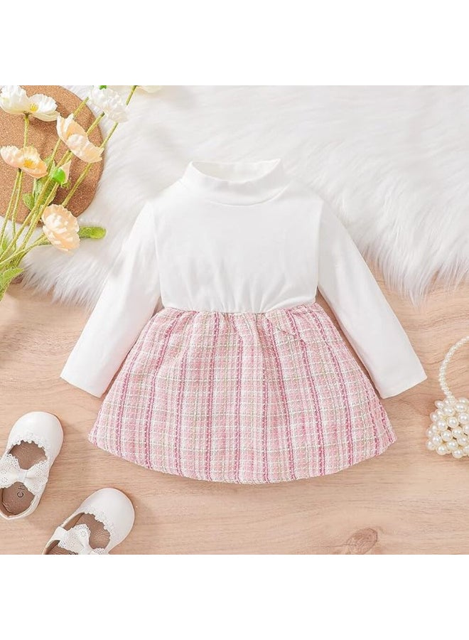 MiniMe Baby Girls’ Two‑Piece Tweed Skirt Dress & Cropped Jacket Set | 12 Months | Pastel Pink Plaid | Soft Cotton‑Blend Bodice & Textured Tweed | Elegant Mock‑Neck Long Sleeves | Button‑Front Jacket with Pockets | Comfortable, Fully Lined, Machine Washable | Perfect for Photos, Parties, Holidays, and Everyday Chic Looks - Image 4