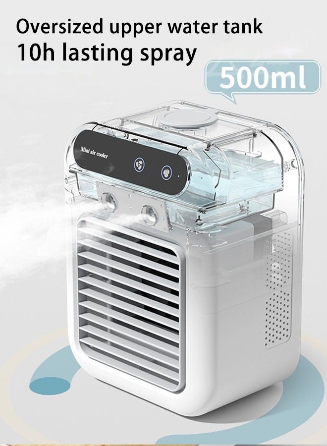Portable Air Conditioner Portable and rechargeable Fan Mini Evaporative Air Cooler 2 Wind Speeds and 2 Spray Modes for Office Home Dorm 500ml water tank White  - Image 3