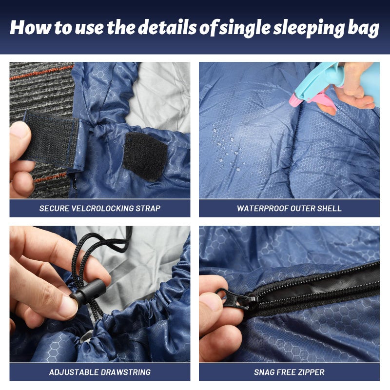 Sleeping Bag Sleeping Bags for Adults Kids 4 Season Single Person Lightweight Waterproof Sleeping Bags Warm Weather and Winter Backpacking Sleeping Bag for Camping Hiking Traveling - Image 5