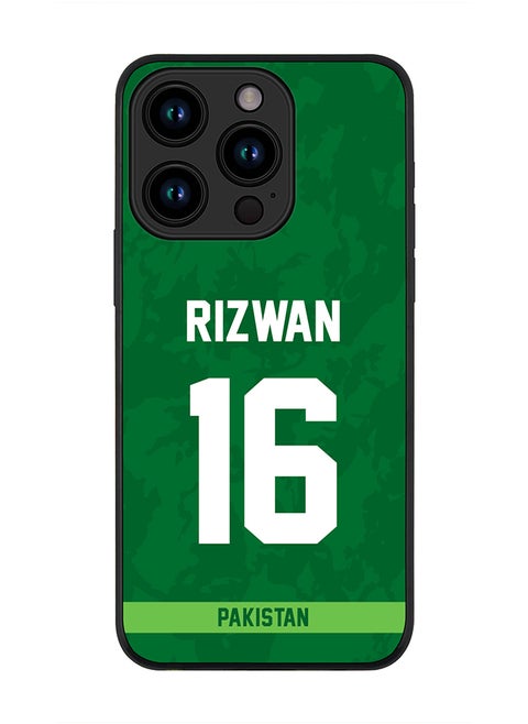 Cover for iPhone 15 Pro Case , Rugged Black Slim fit Soft Flexible Thin Protective Phone Cases - Player Name - Mohammad Rizwan, Jersey Number- 16