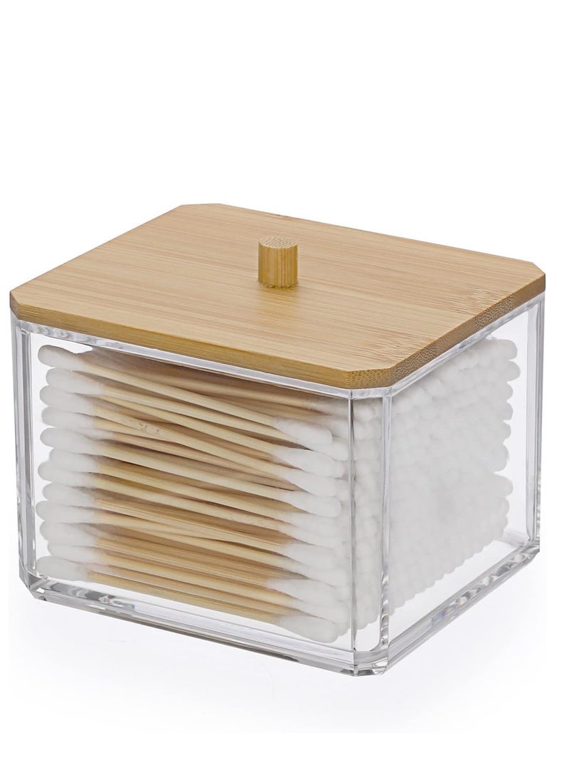 Acrylic Holder Dispenser with Cover Clear Plastic Square Ball Storage Organizer for Round Cotton Pads, Dental Floss - Image 1