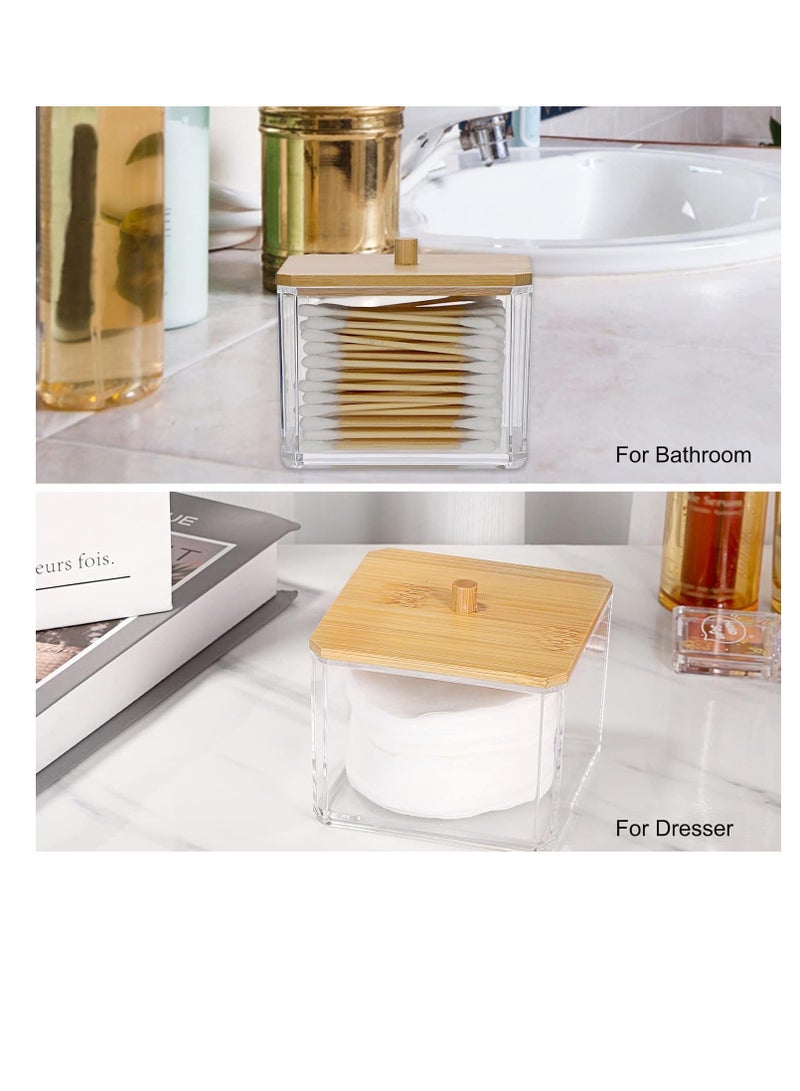 Acrylic Holder Dispenser with Cover Clear Plastic Square Ball Storage Organizer for Round Cotton Pads, Dental Floss - Image 2