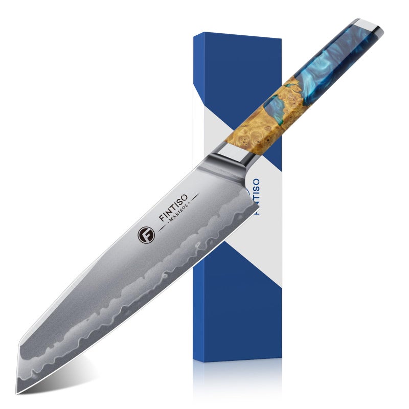 FINTISO Chef Knife 8 inch Kitchen Knife in S35VN Powder Steel Core Japanese Chef Knife, 7-Layers Clad Steel Cooking Knife Super Sharp Knife for Kitchen with Celestial Resin & Wood Handle Gift Box - Image 1