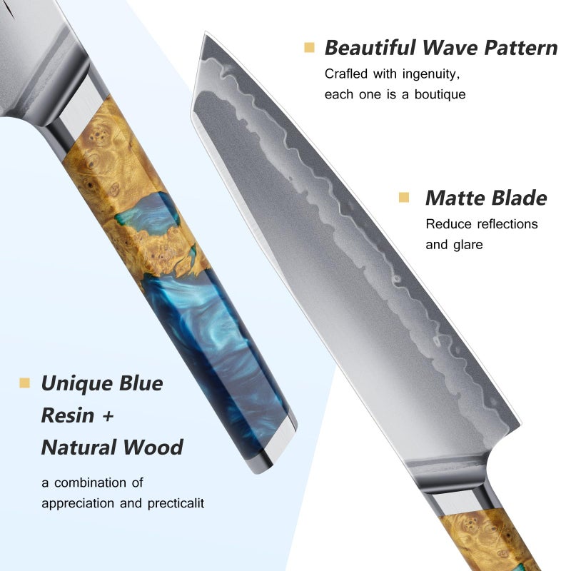 FINTISO Chef Knife 8 inch Kitchen Knife in S35VN Powder Steel Core Japanese Chef Knife, 7-Layers Clad Steel Cooking Knife Super Sharp Knife for Kitchen with Celestial Resin & Wood Handle Gift Box - Image 4