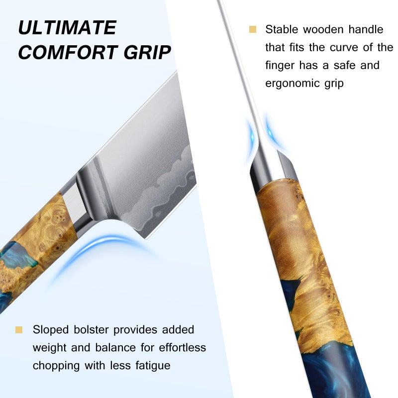 FINTISO Chef Knife 8 inch Kitchen Knife in S35VN Powder Steel Core Japanese Chef Knife, 7-Layers Clad Steel Cooking Knife Super Sharp Knife for Kitchen with Celestial Resin & Wood Handle Gift Box - Image 3