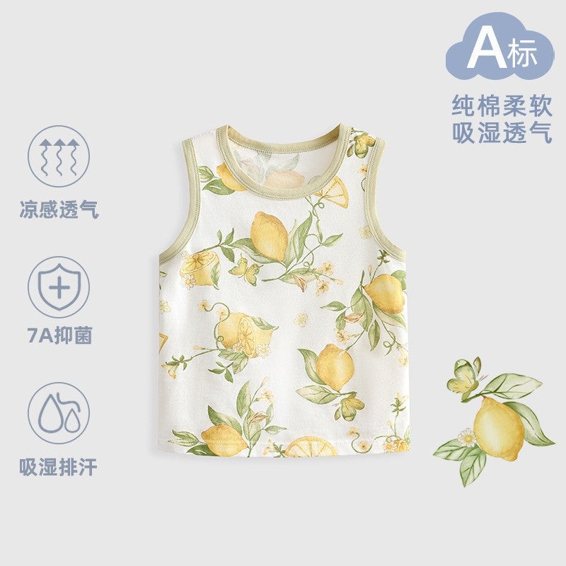 Baby Vest Summer Outer Wear Pure Cotton Boys'' Thin Clothes Children''s Cartoon Base Clothes Baby Girl''s Summer Top - Image 1
