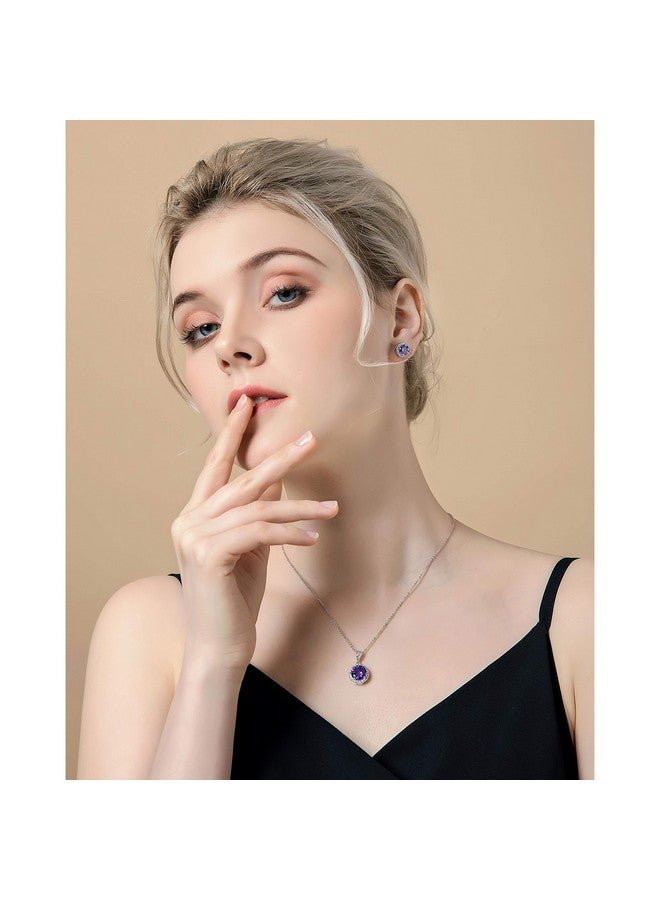 إميجاين طقم مجوهرات من الجمشت لوصيفات العروس - قلادة وأقراط من الفضة الإسترلينية مرصعة بالزركونيا المكعبة الأرجوانية لحفلات الزفاف والعروس ووصيفات العروس - Image 3