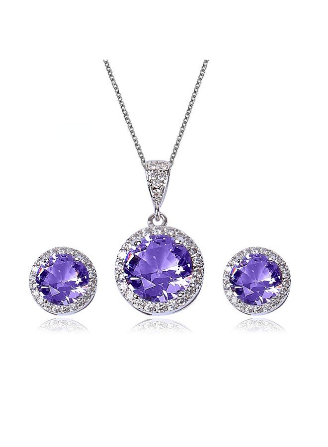 إميجاين طقم مجوهرات من الجمشت لوصيفات العروس - قلادة وأقراط من الفضة الإسترلينية مرصعة بالزركونيا المكعبة الأرجوانية لحفلات الزفاف والعروس ووصيفات العروس - Image 1