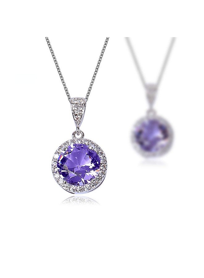 إميجاين طقم مجوهرات من الجمشت لوصيفات العروس - قلادة وأقراط من الفضة الإسترلينية مرصعة بالزركونيا المكعبة الأرجوانية لحفلات الزفاف والعروس ووصيفات العروس - Image 5