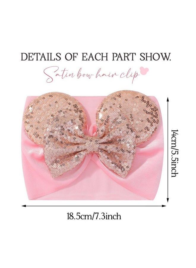 choicbaby choicbaby Baby Girl Headbands Mouse Ears Headwrap with Sequin Polka Dot Bow Soft Stretchy Nylon Hair Bands for Newborn Infant Baby Toddler Girls- Pack of 2  - Image 2