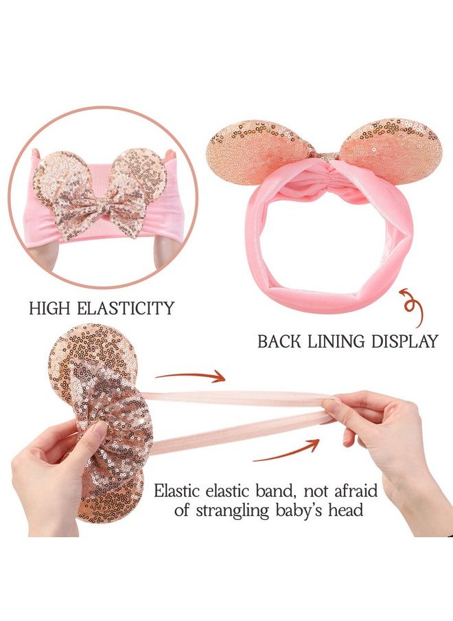 choicbaby choicbaby Baby Girl Headbands Mouse Ears Headwrap with Sequin Polka Dot Bow Soft Stretchy Nylon Hair Bands for Newborn Infant Baby Toddler Girls- Pack of 2  - Image 3