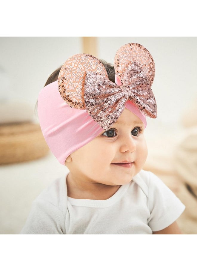 choicbaby choicbaby Baby Girl Headbands Mouse Ears Headwrap with Sequin Polka Dot Bow Soft Stretchy Nylon Hair Bands for Newborn Infant Baby Toddler Girls- Pack of 2  - Image 5