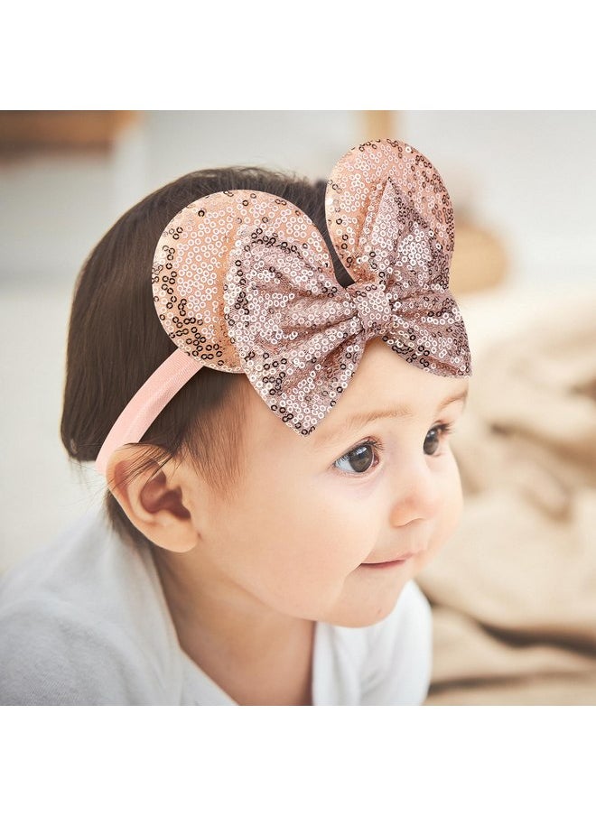 choicbaby choicbaby Baby Girl Headbands Mouse Ears Headwrap with Sequin Polka Dot Bow Soft Stretchy Nylon Hair Bands for Newborn Infant Baby Toddler Girls- Pack of 2  - Image 4