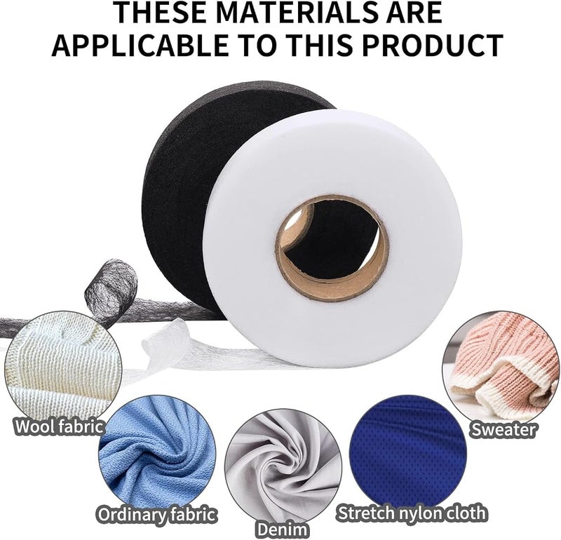 GNAFOTU 2 Rolls Hem Tape No Sew, Fabric Fusing Tape Iron On, Adhesive Hem Tape Iron-On, Double Sided Tape for Pants Clothes Jeans DIY Garment Sewing Accessories 70 Yards 1.5cm (Black + White) - Image 3